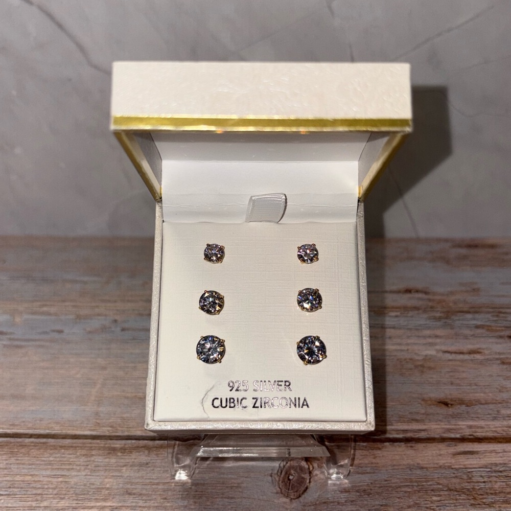 Rachel Ashwell Cubic Zirconia Earring Trio NIB - Picture 1 of 4